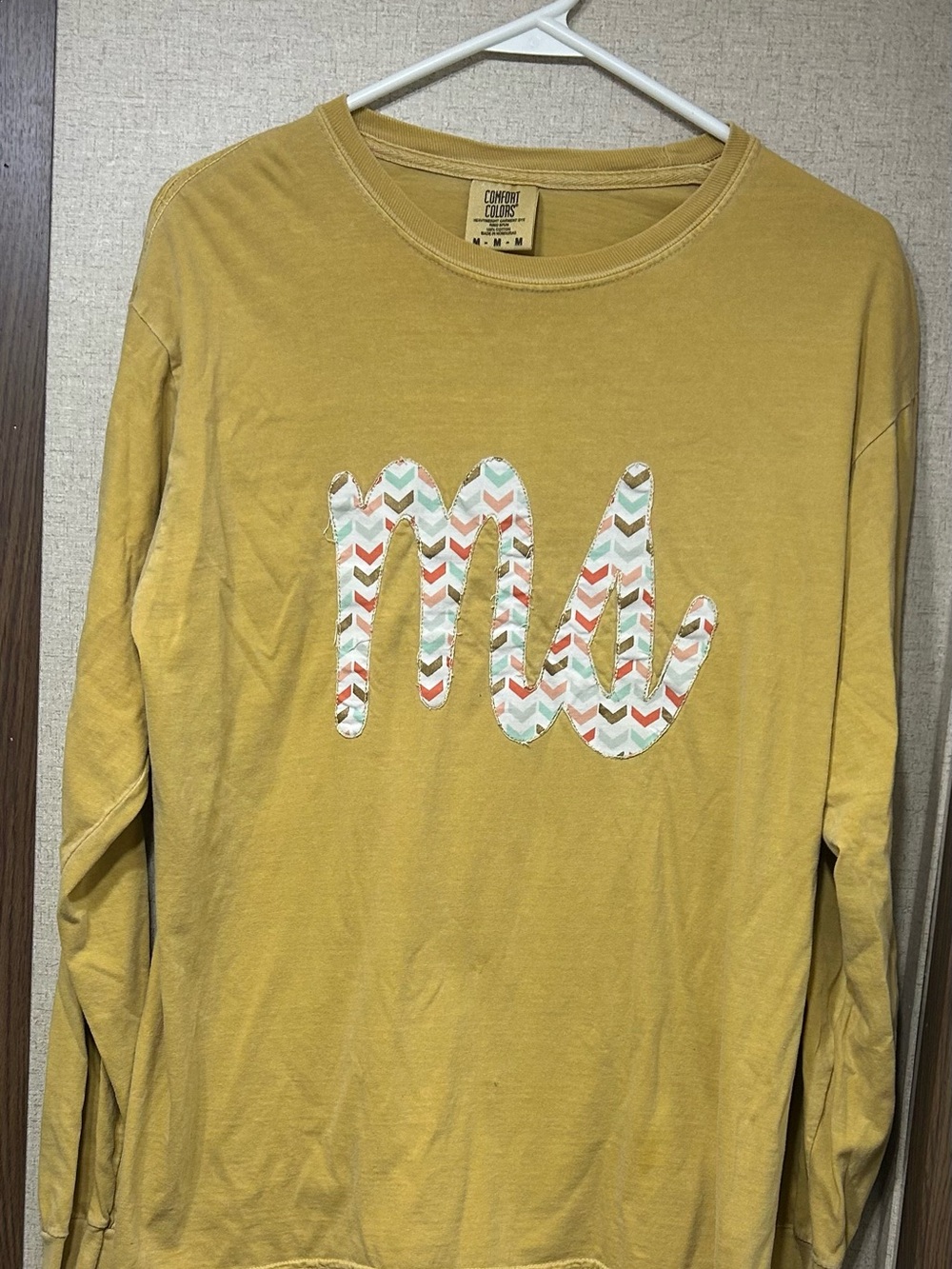 Comfort Colors Mustard Long-Sleeve Tee with Chevron 'ml' Graphic